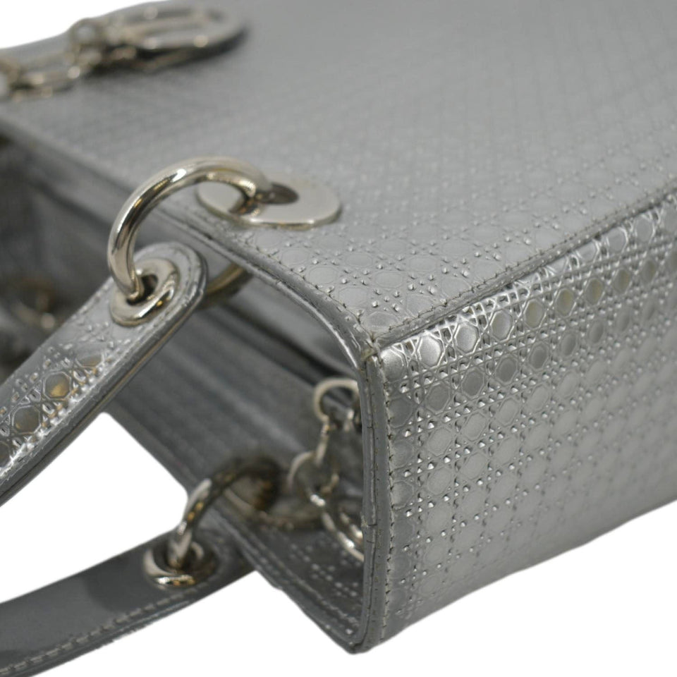 Christian Dior Lady Dior Micro Cannage Leather Shoulder Bag Metallic