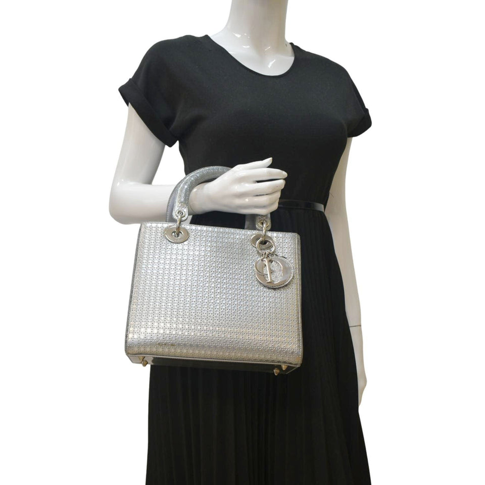 Christian Dior Lady Dior Micro Cannage Leather Shoulder Bag Metallic