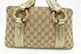 Gucci Handbag in Green Metallic Leather and Beige Canvas