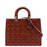 Christian Dior Lady Dior Large Quilted Patent Leather Shoulder Bag Reddish Orange