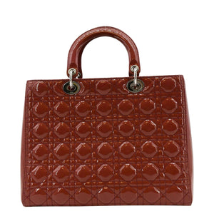 Christian Dior Lady Dior Large Quilted Patent Leather Shoulder Bag Reddish Orange