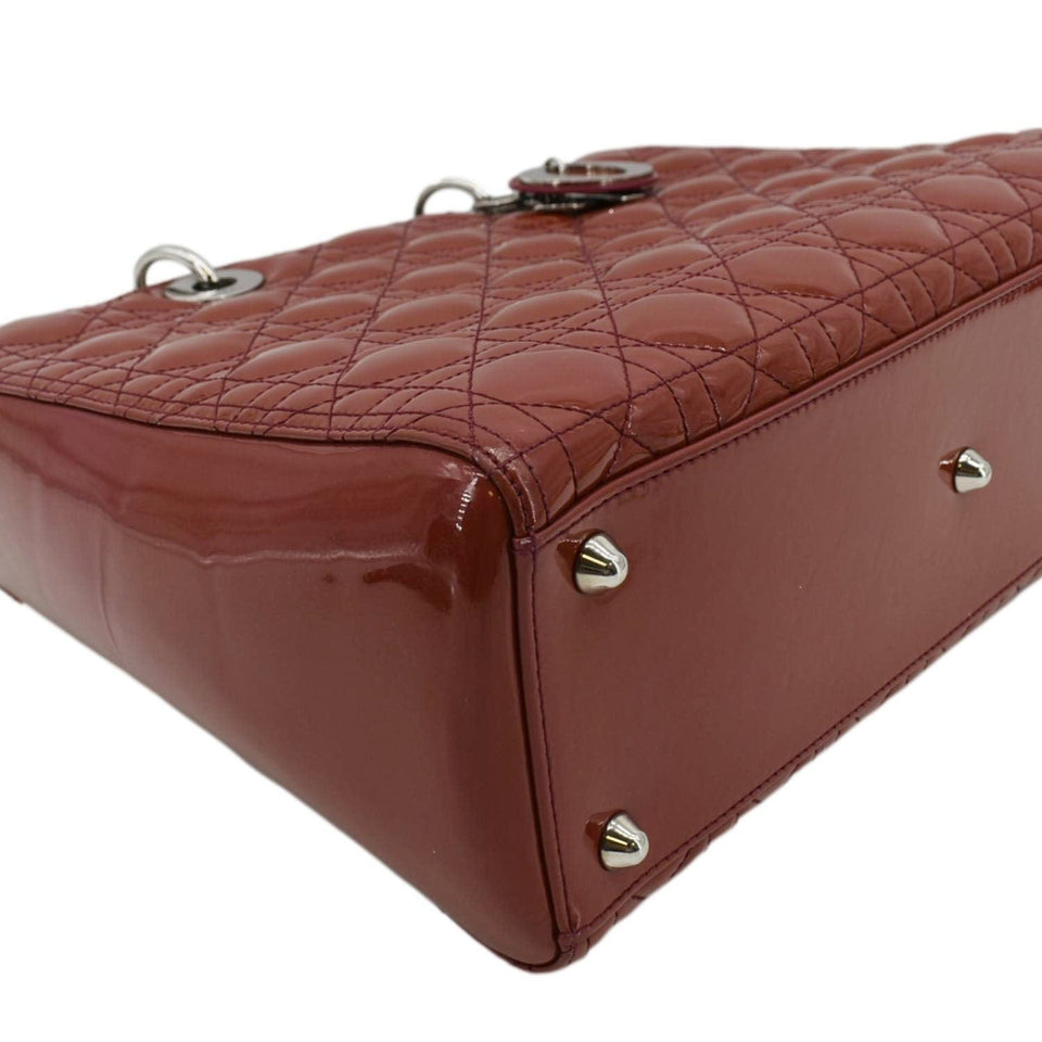 Christian Dior Lady Dior Large Quilted Patent Leather Shoulder Bag Reddish Orange