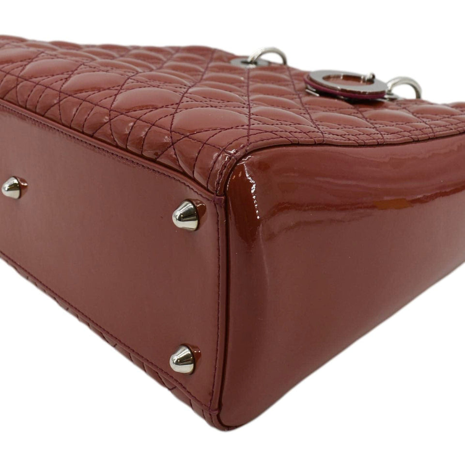 Christian Dior Lady Dior Large Quilted Patent Leather Shoulder Bag Reddish Orange