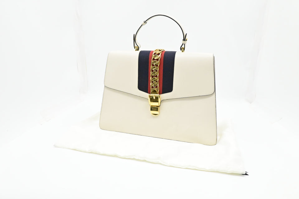 Gucci Large Sylvie Handbag in White Leather