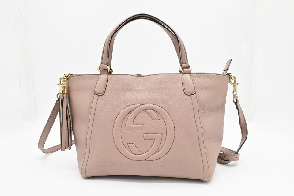Gucci Soho Cellarius 2-Way Zip Tote in Pale Pink Leather