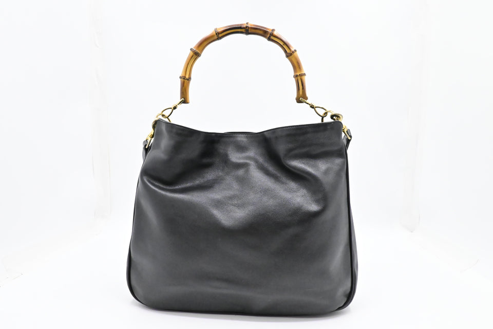 Gucci 2-Way Bamboo Tote Bag in Black Leather