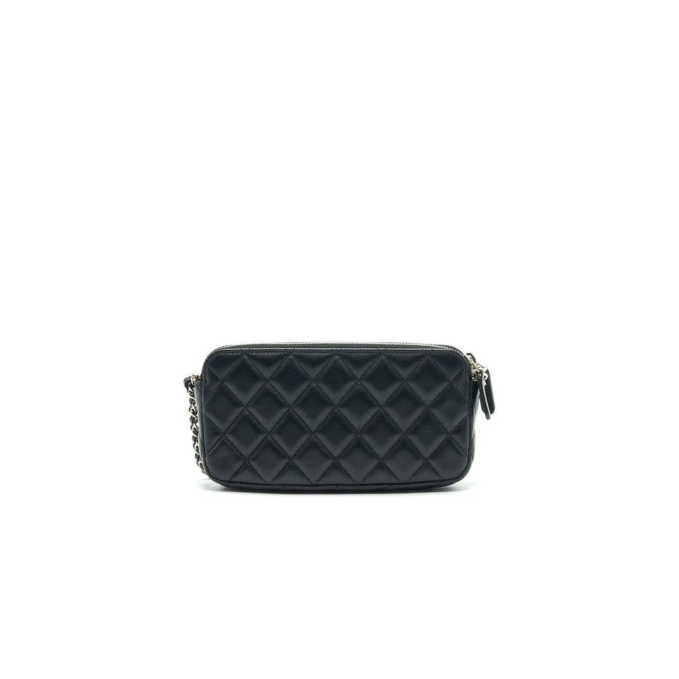 Chanel Double Zip Clutch with Chain Lambskin Black