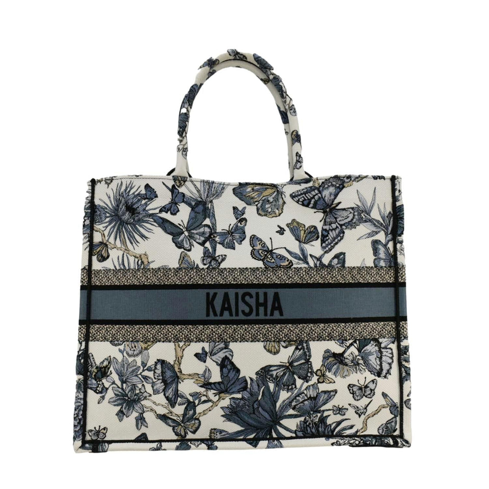 Christian Dior Book Butterfly Embroidered Canvas Tote Bag White