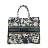 Christian Dior Book Butterfly Embroidered Canvas Tote Bag White