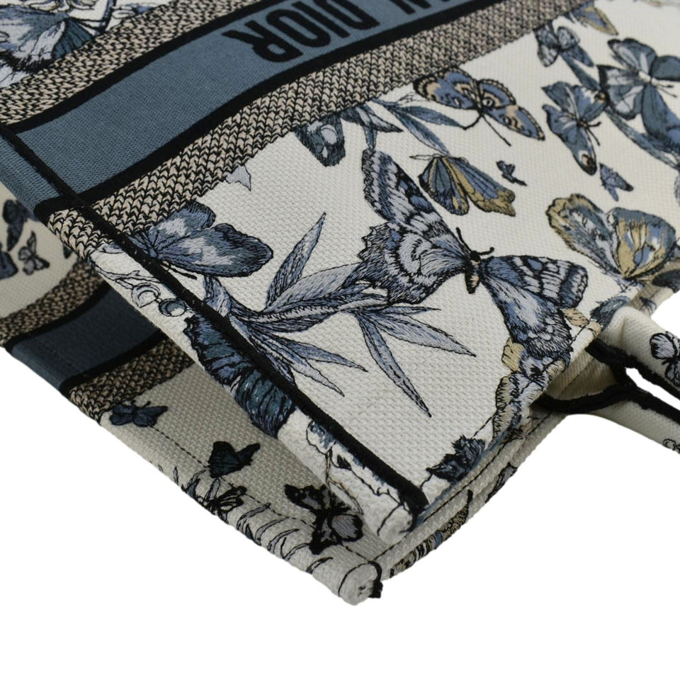 Christian Dior Book Butterfly Embroidered Canvas Tote Bag White