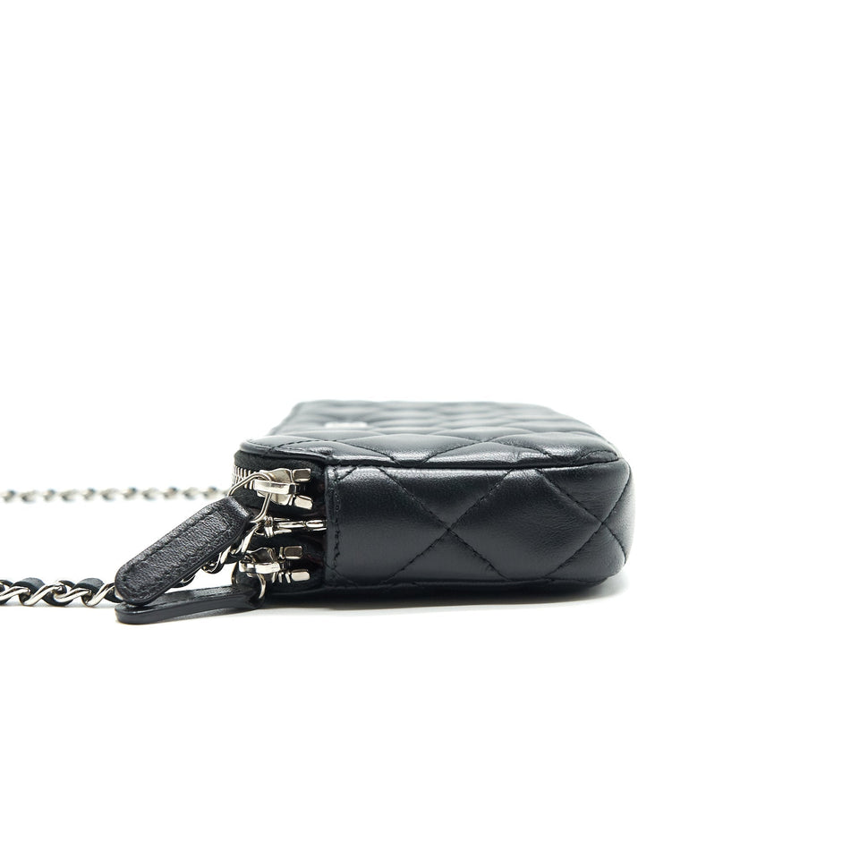 Chanel Double Zip Clutch with Chain Lambskin Black