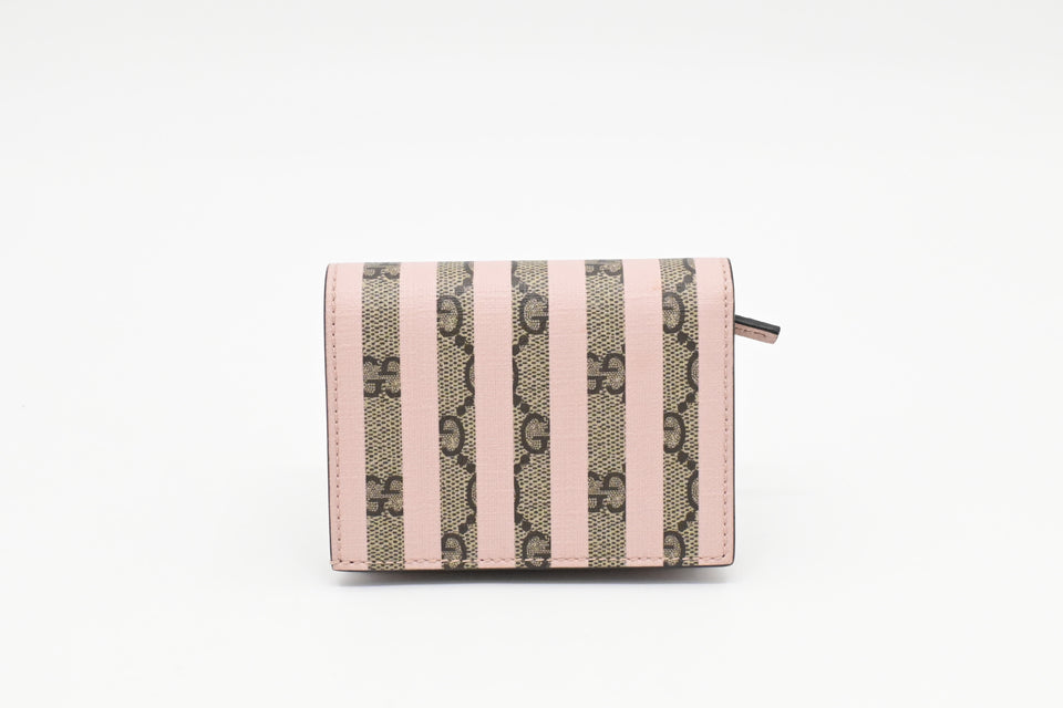 Gucci Love Parade Card Case Wallet in Pink Striped GG Supreme Canvas