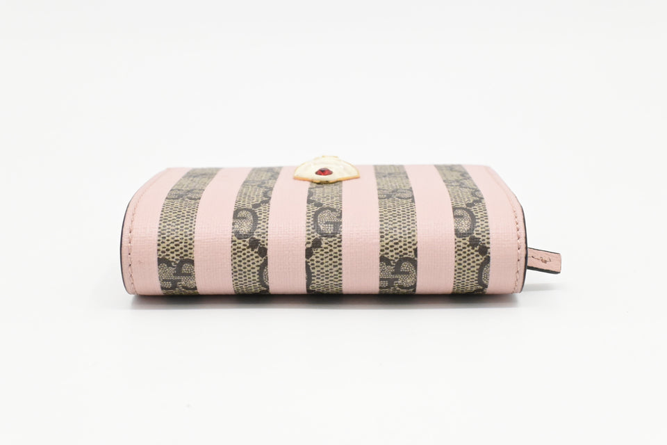 Gucci Love Parade Card Case Wallet in Pink Striped GG Supreme Canvas