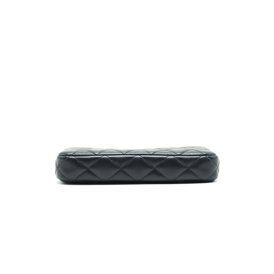 Chanel Double Zip Clutch with Chain Lambskin Black
