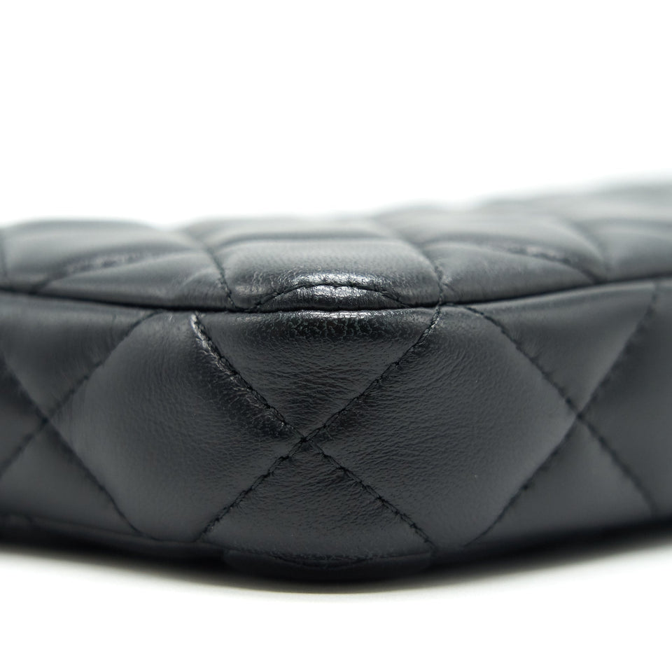 Chanel Double Zip Clutch with Chain Lambskin Black