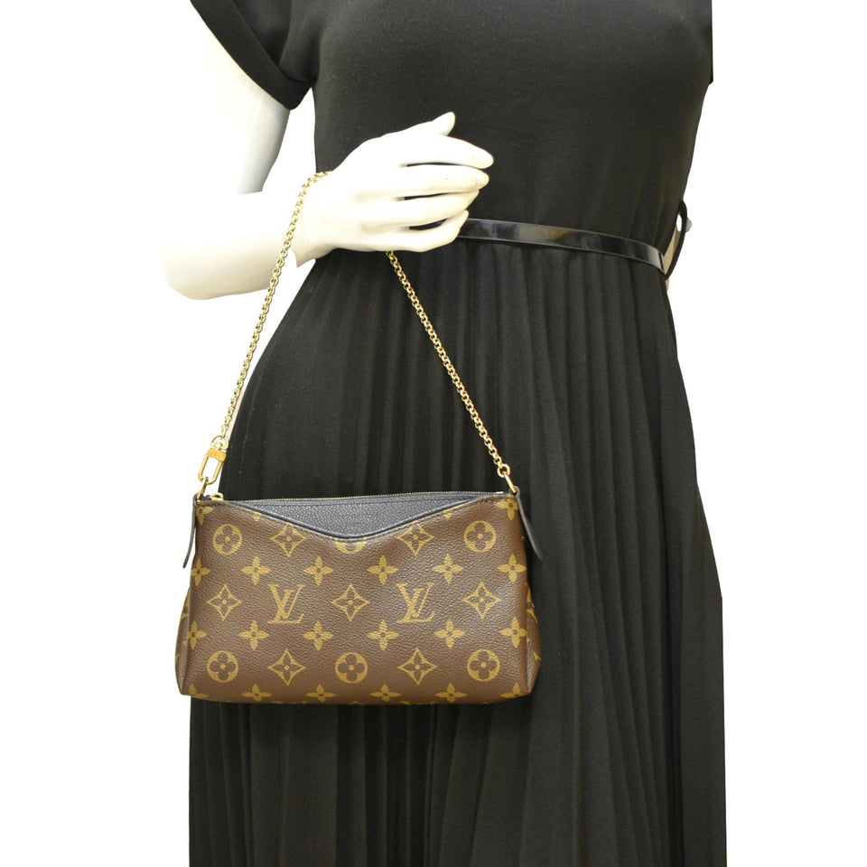Louis Vuitton Pallas Monogram Canvas Clutch Crossbody Bag Navy Blue
