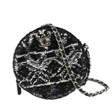 Chanel Round Tweed Clutch Crossbody Bag Black