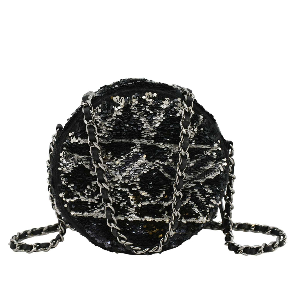 Chanel Round Tweed Clutch Crossbody Bag Black
