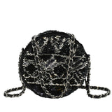 Chanel Round Tweed Clutch Crossbody Bag Black