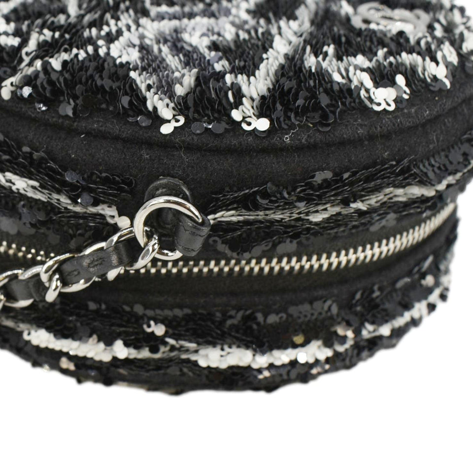 Chanel Round Tweed Clutch Crossbody Bag Black