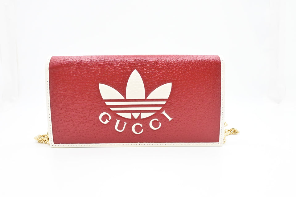 Gucci x Adidas Long Wallet on Chain in Red and White Leather