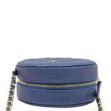 Chanel Round Clutch with Chain Mini Quilted Iridescent Caviar Leather Crossbody Bag Shiny Blue