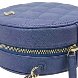 Chanel Round Clutch with Chain Mini Quilted Iridescent Caviar Leather Crossbody Bag Shiny Blue