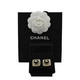 Chanel Square Clip-on Metal Glass Pearl Strass Earrings Black