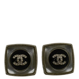Chanel Square Clip-on Metal Glass Pearl Strass Earrings Black