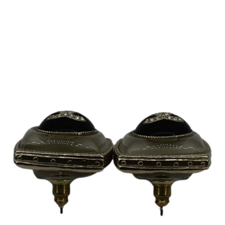 Chanel Square Clip-on Metal Glass Pearl Strass Earrings Black