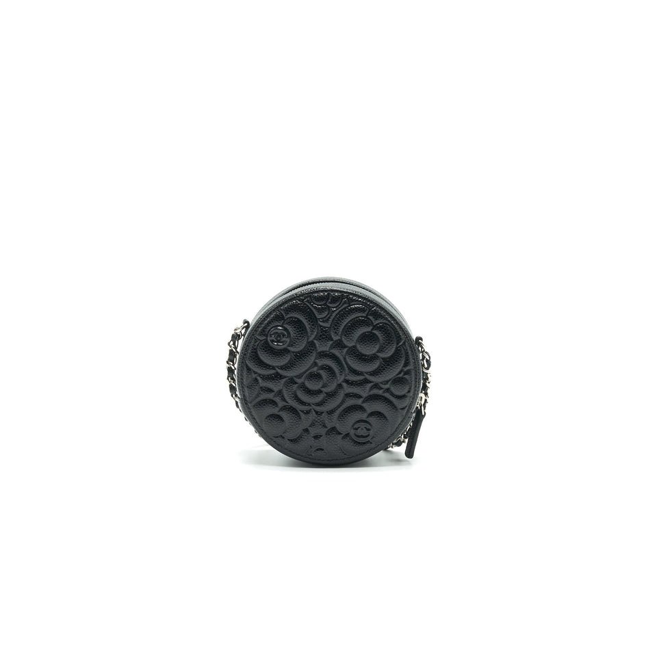 Chanel Camellia Round Clutch With Chain Black