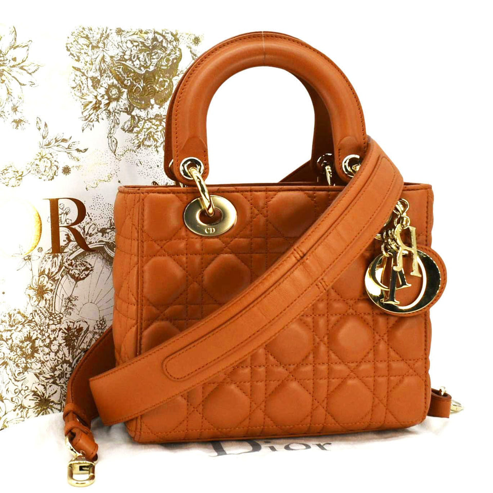 Christian Dior My ABCDior Small Cannage Leather Shoulder Bag Orange