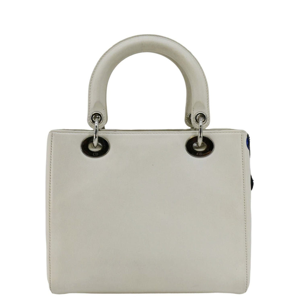 Christian Dior Lady Dior Patch Embellished Leather Tote Bag White