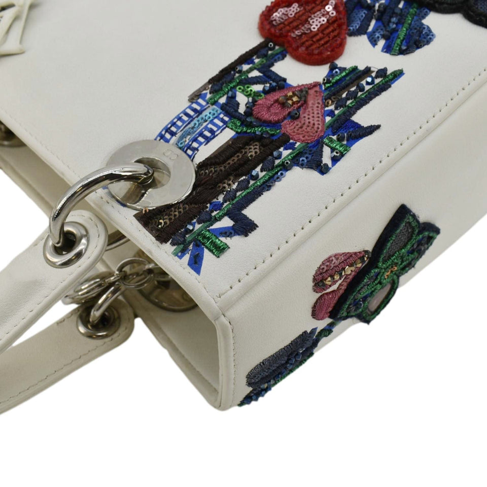 Christian Dior Lady Dior Patch Embellished Leather Tote Bag White