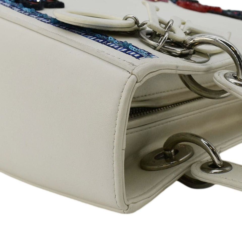Christian Dior Lady Dior Patch Embellished Leather Tote Bag White