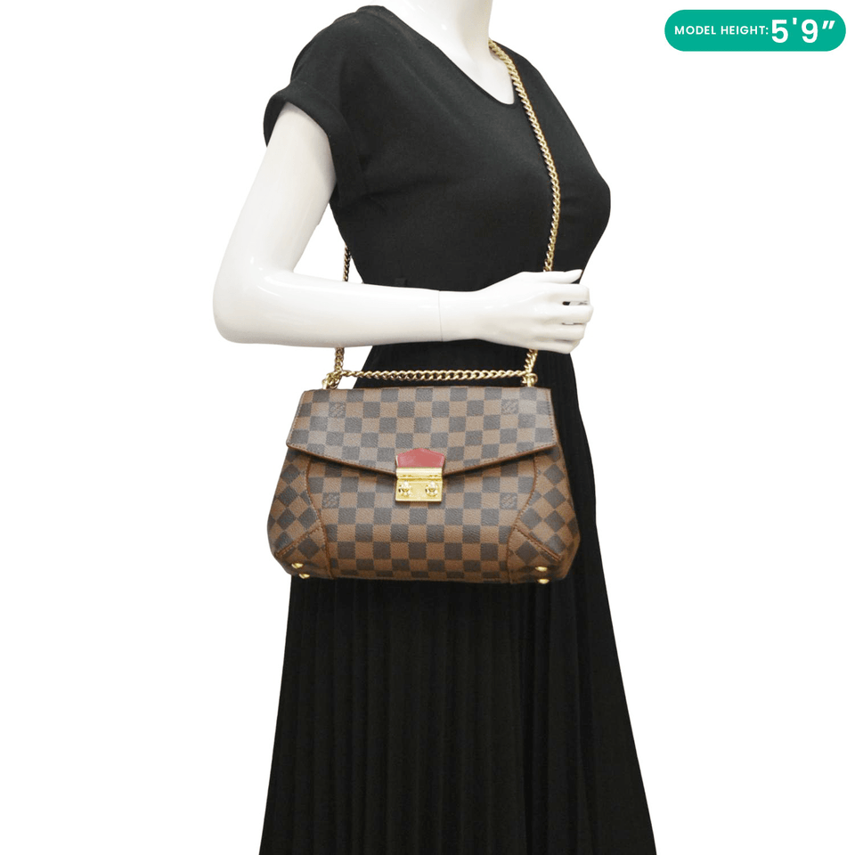 Louis Vuitton Caissa Chain Damier Ebene Clutch Shoulder Bag Brown