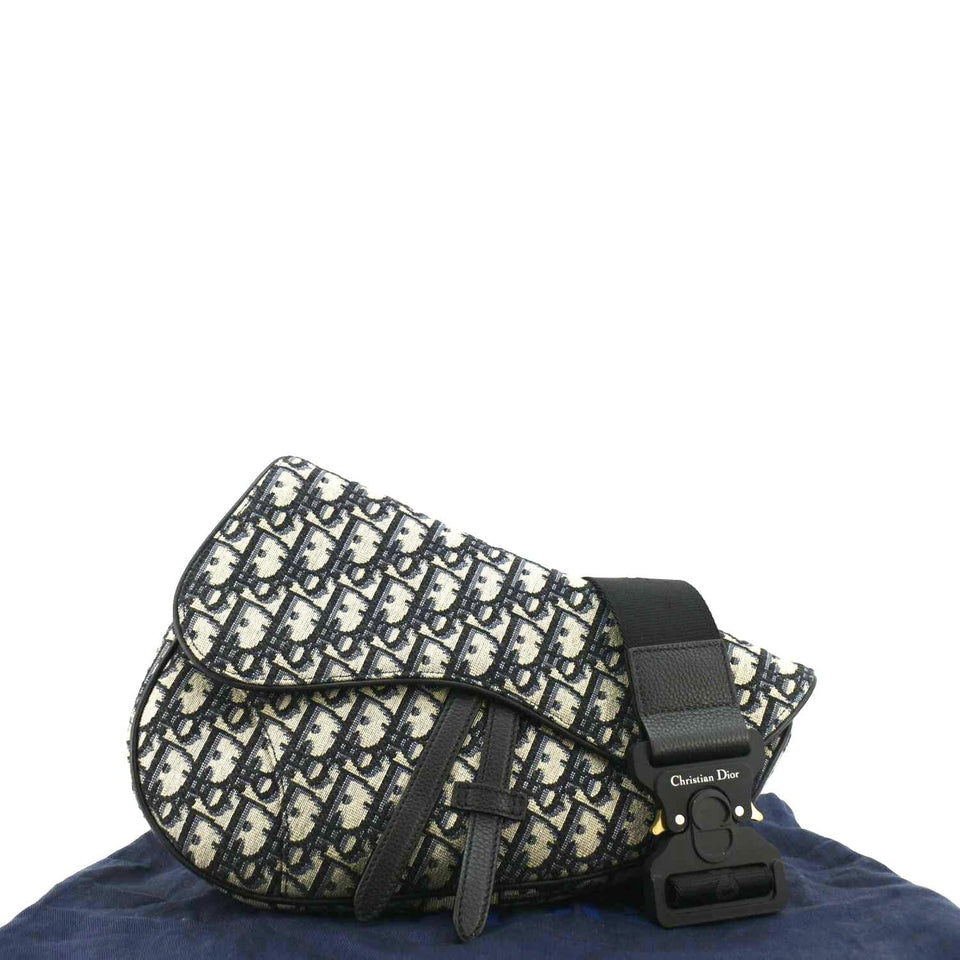 Christian Dior Saddle Oblique Jacquard Belt Crossbody Bag Navy Blue