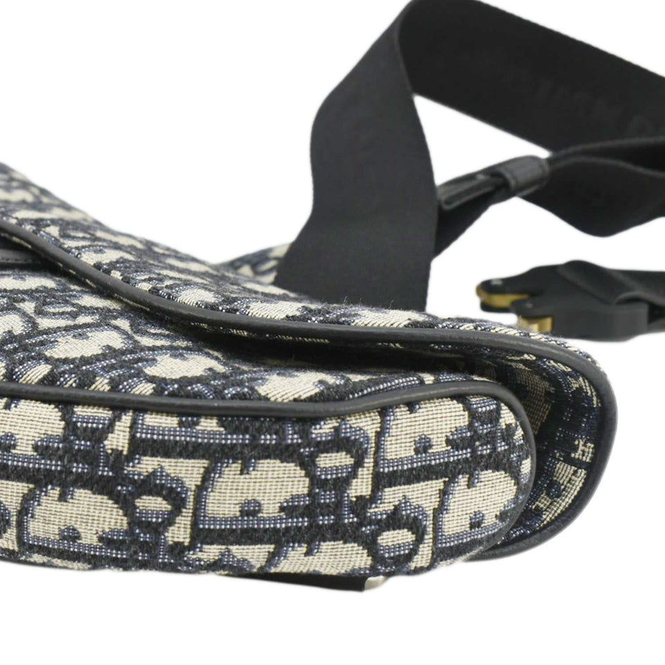 Christian Dior Saddle Oblique Jacquard Belt Crossbody Bag Navy Blue