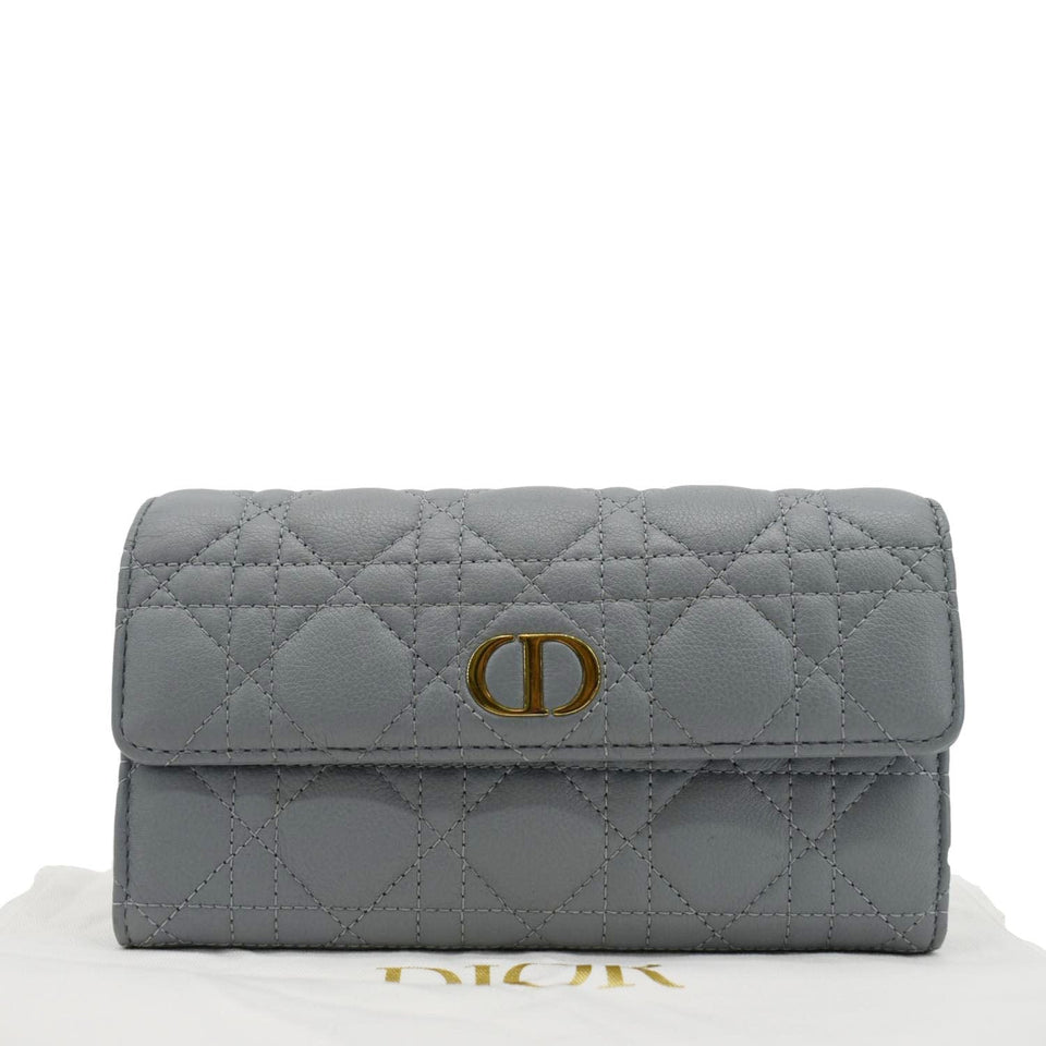 Christian Dior Caro Orchid Cannage Calfskin leather Long Wallet Gray