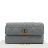 Christian Dior Caro Orchid Cannage Calfskin leather Long Wallet Gray