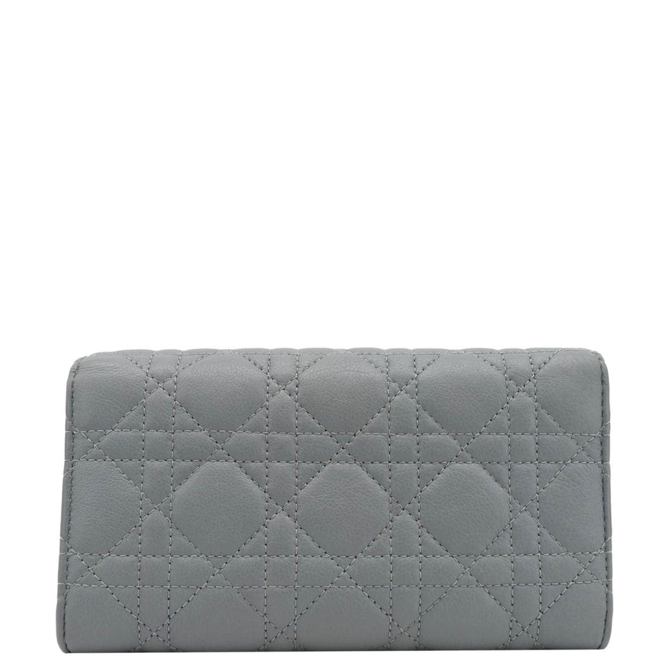Christian Dior Caro Orchid Cannage Calfskin leather Long Wallet Gray