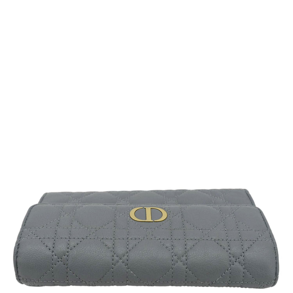 Christian Dior Caro Orchid Cannage Calfskin leather Long Wallet Gray