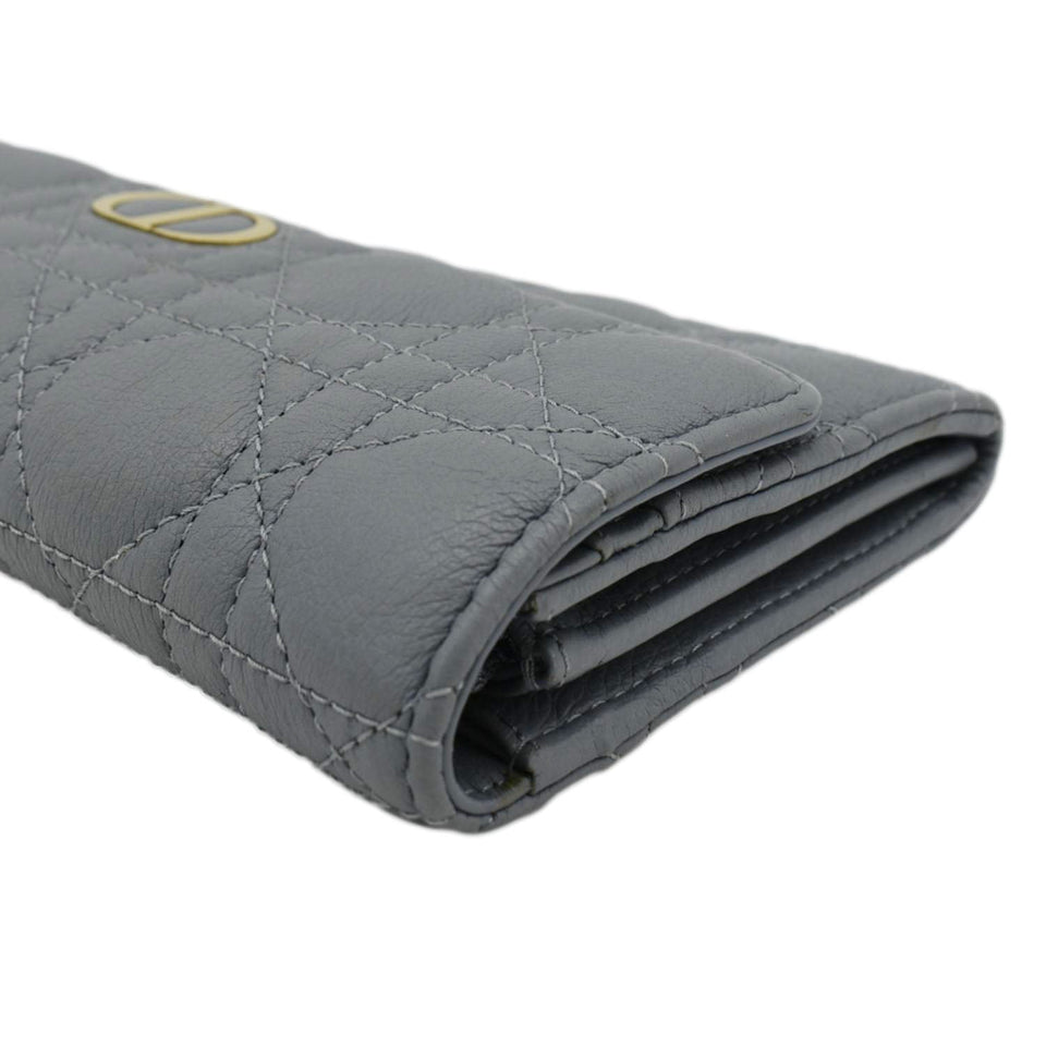 Christian Dior Caro Orchid Cannage Calfskin leather Long Wallet Gray