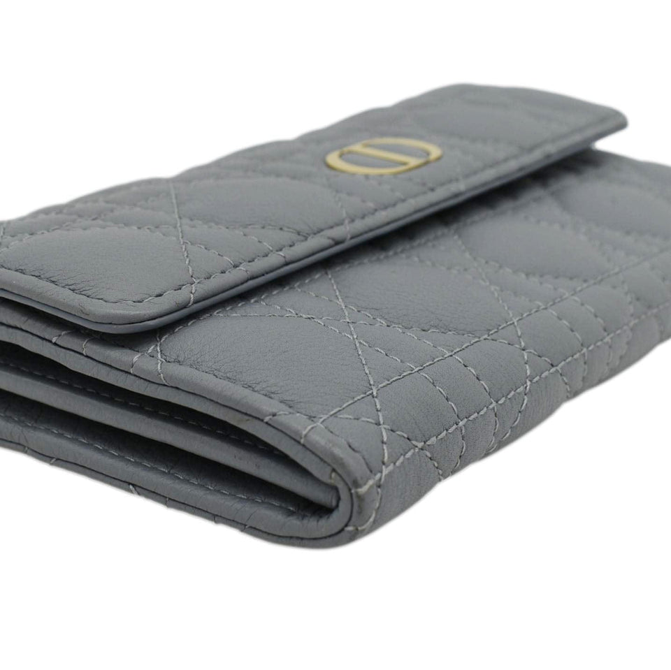Christian Dior Caro Orchid Cannage Calfskin leather Long Wallet Gray