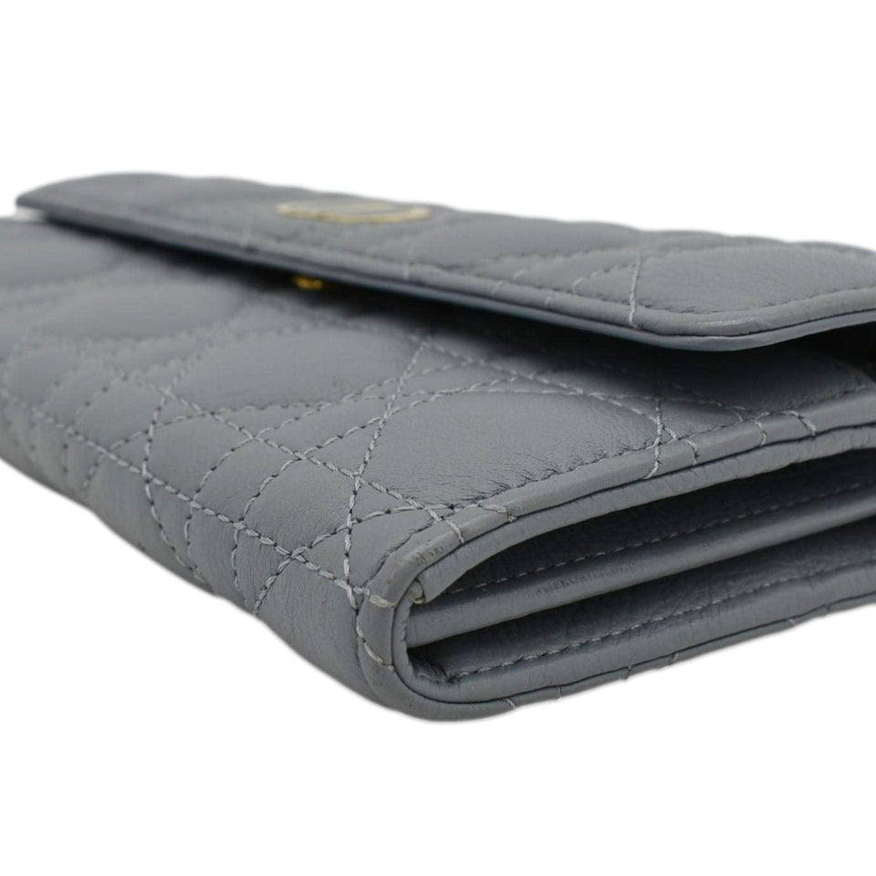 Christian Dior Caro Orchid Cannage Calfskin leather Long Wallet Gray