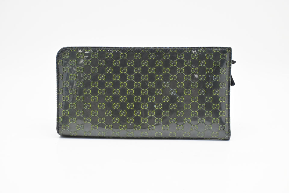 Gucci Long Zippy Wallet in Green Patent Guccissima Leather