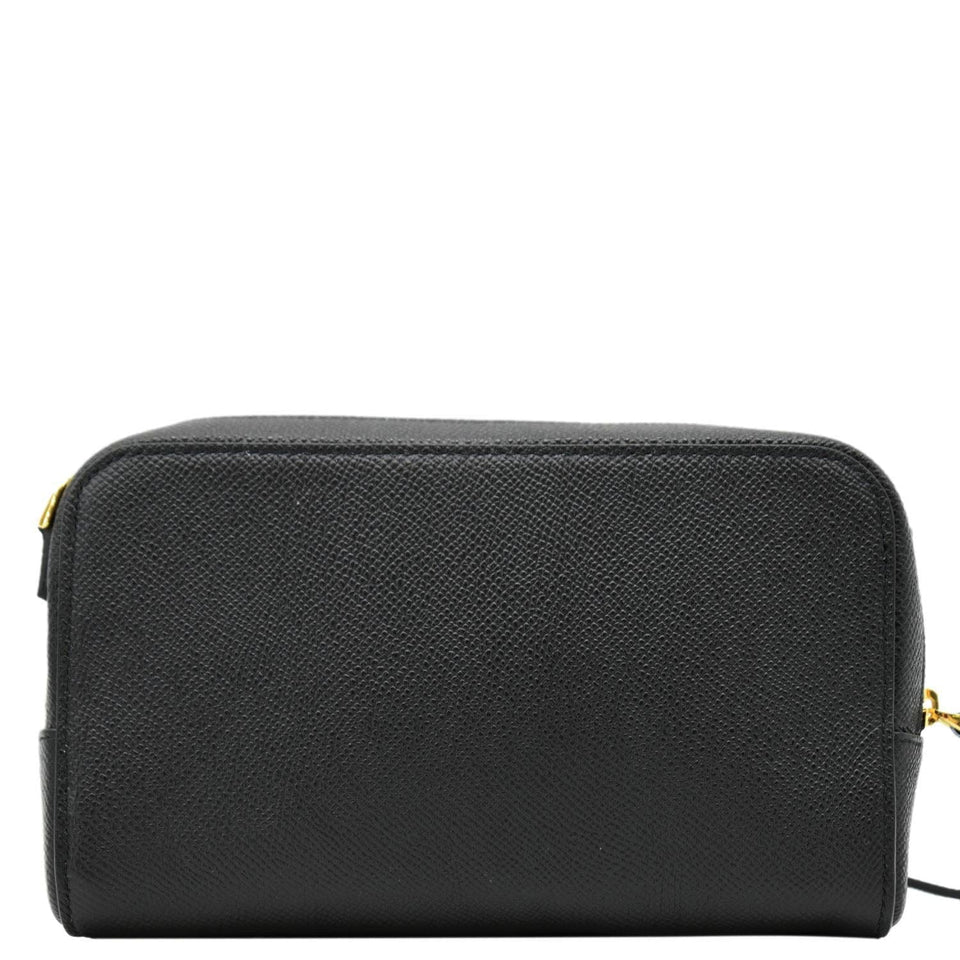 Christian Dior Caro Grained Leather Double Pouch Crossbody Bag Black