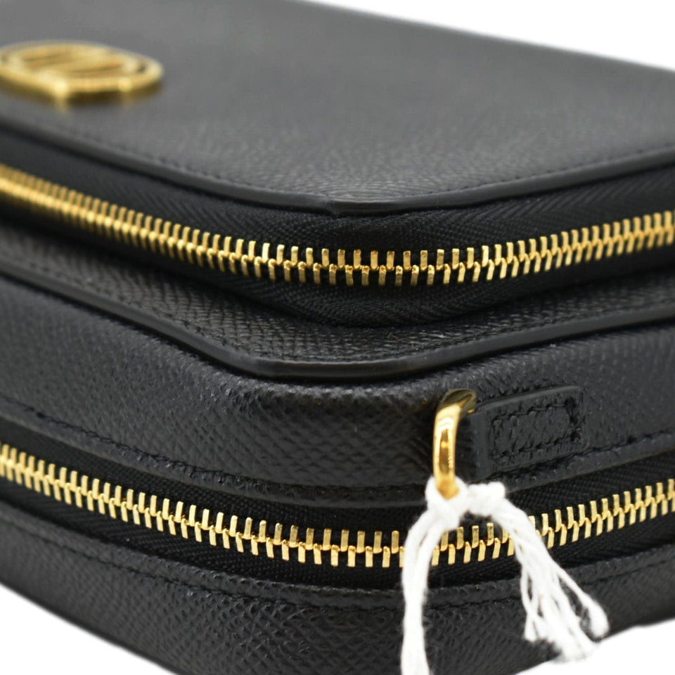 Christian Dior Caro Grained Leather Double Pouch Crossbody Bag Black
