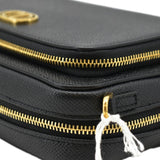 Christian Dior Caro Grained Leather Double Pouch Crossbody Bag Black