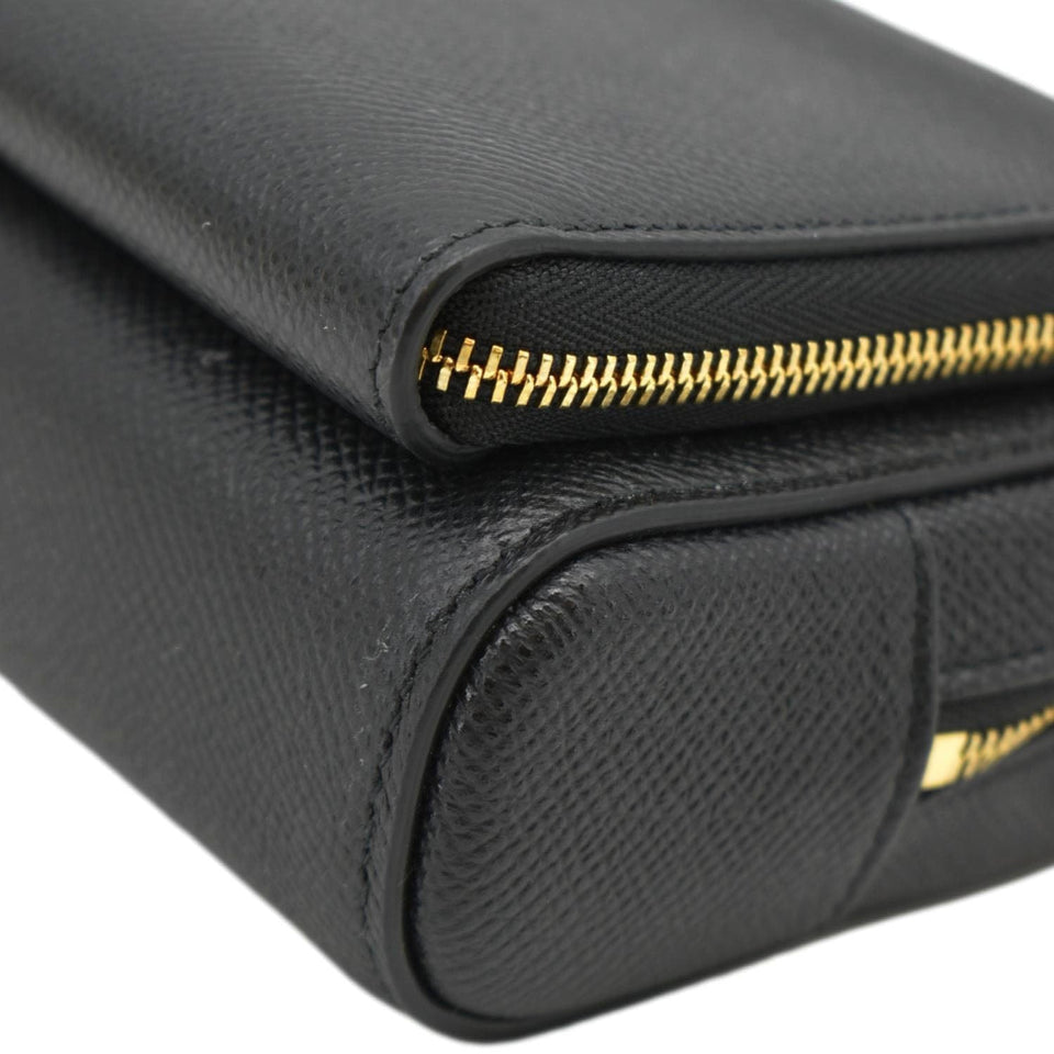 Christian Dior Caro Grained Leather Double Pouch Crossbody Bag Black